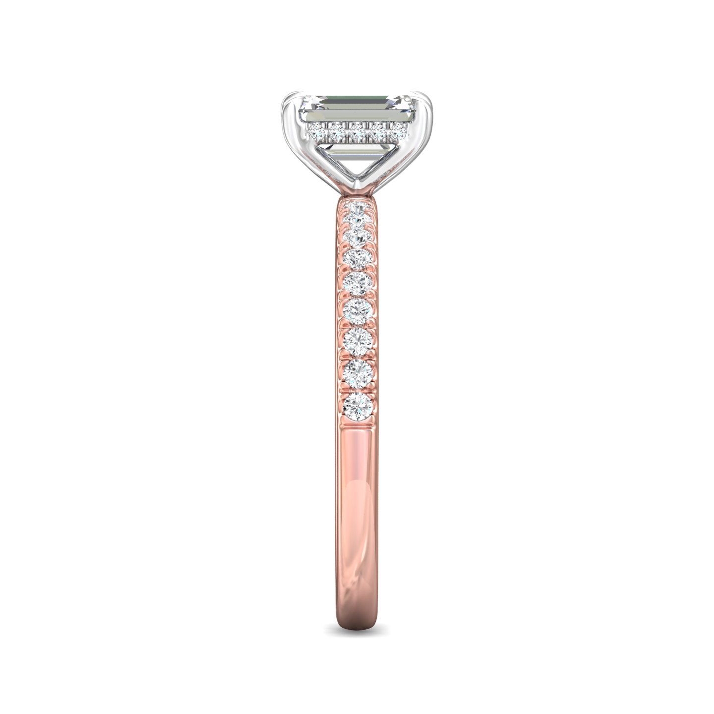 18K White and Rose Gold Emerald Cut Diamond Engagement Ring