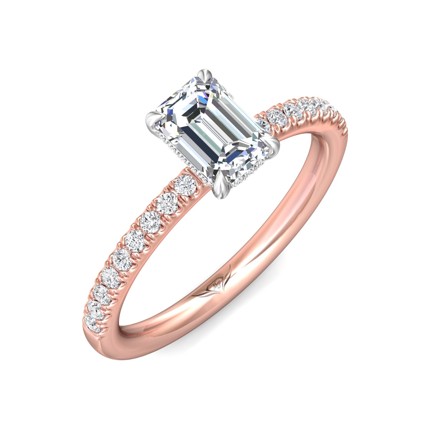 18K White and Rose Gold Emerald Cut Diamond Engagement Ring