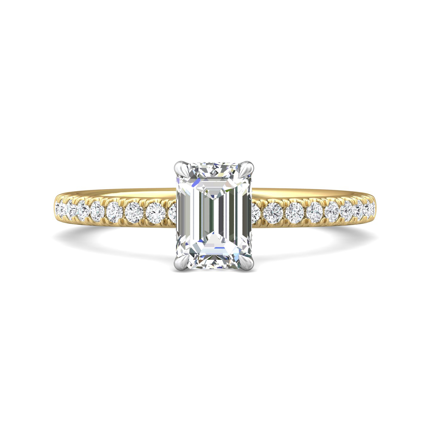 18K White and Yellow Gold Emerald Cut Diamond Engagement Ring