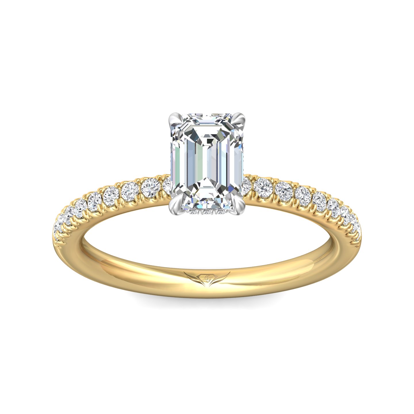 18K White and Yellow Gold Emerald Cut Diamond Engagement Ring