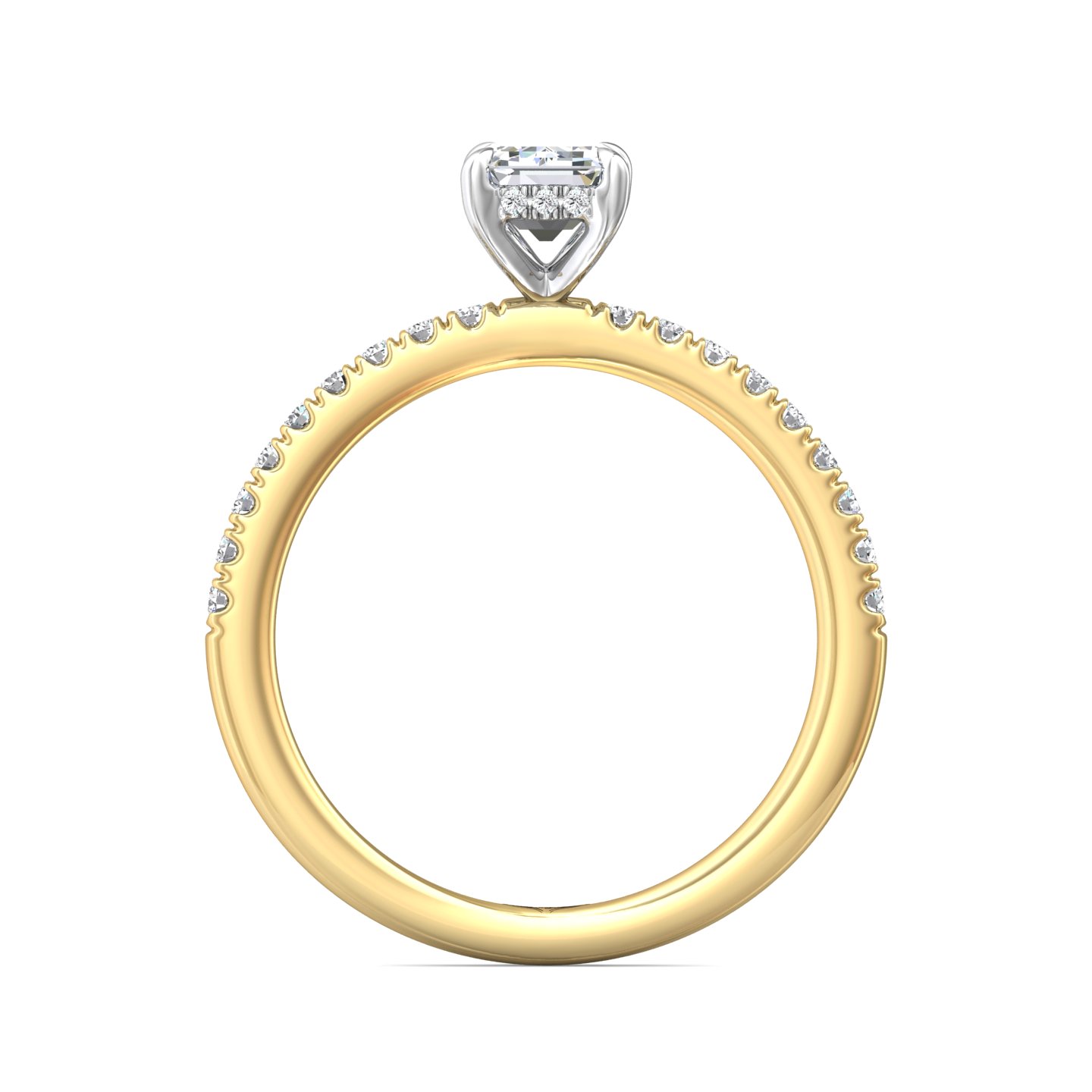 18K White and Yellow Gold Emerald Cut Diamond Engagement Ring