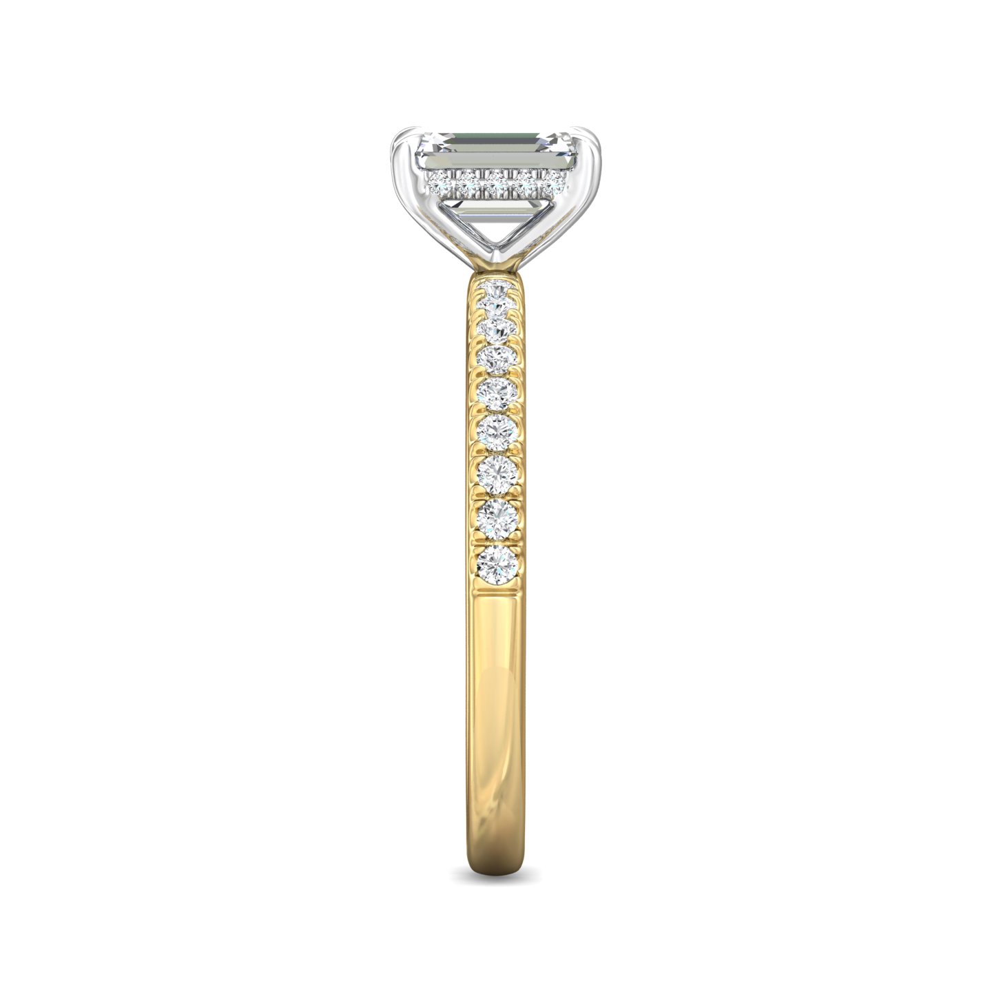 18K White and Yellow Gold Emerald Cut Diamond Engagement Ring