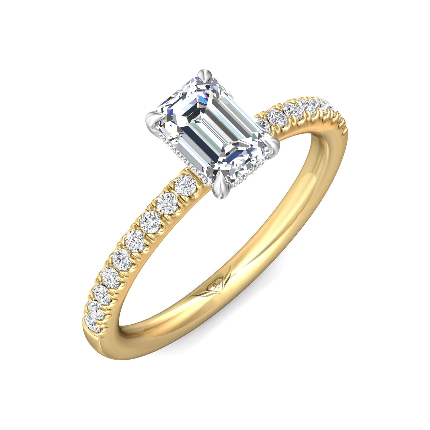 18K White and Yellow Gold Emerald Cut Diamond Engagement Ring