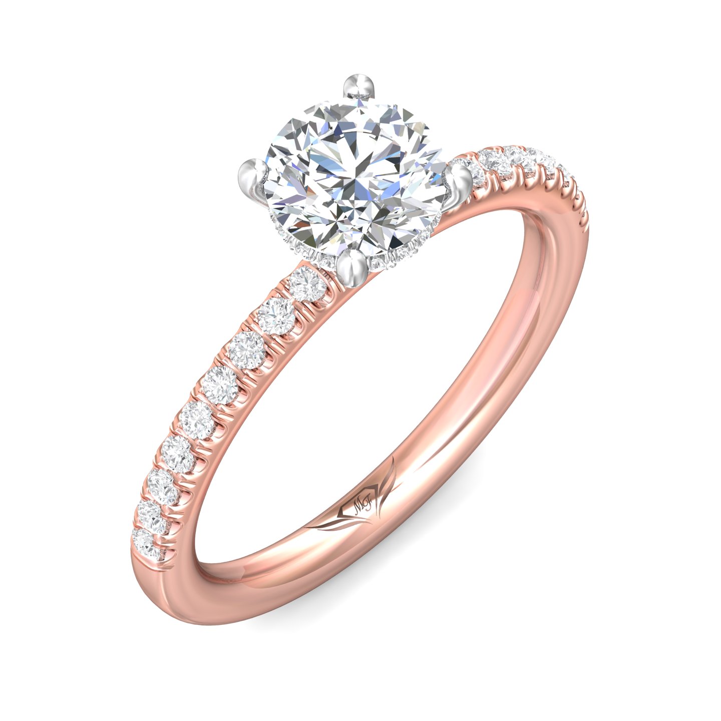 18K White and Rose Gold Round Diamond Engagement Ring