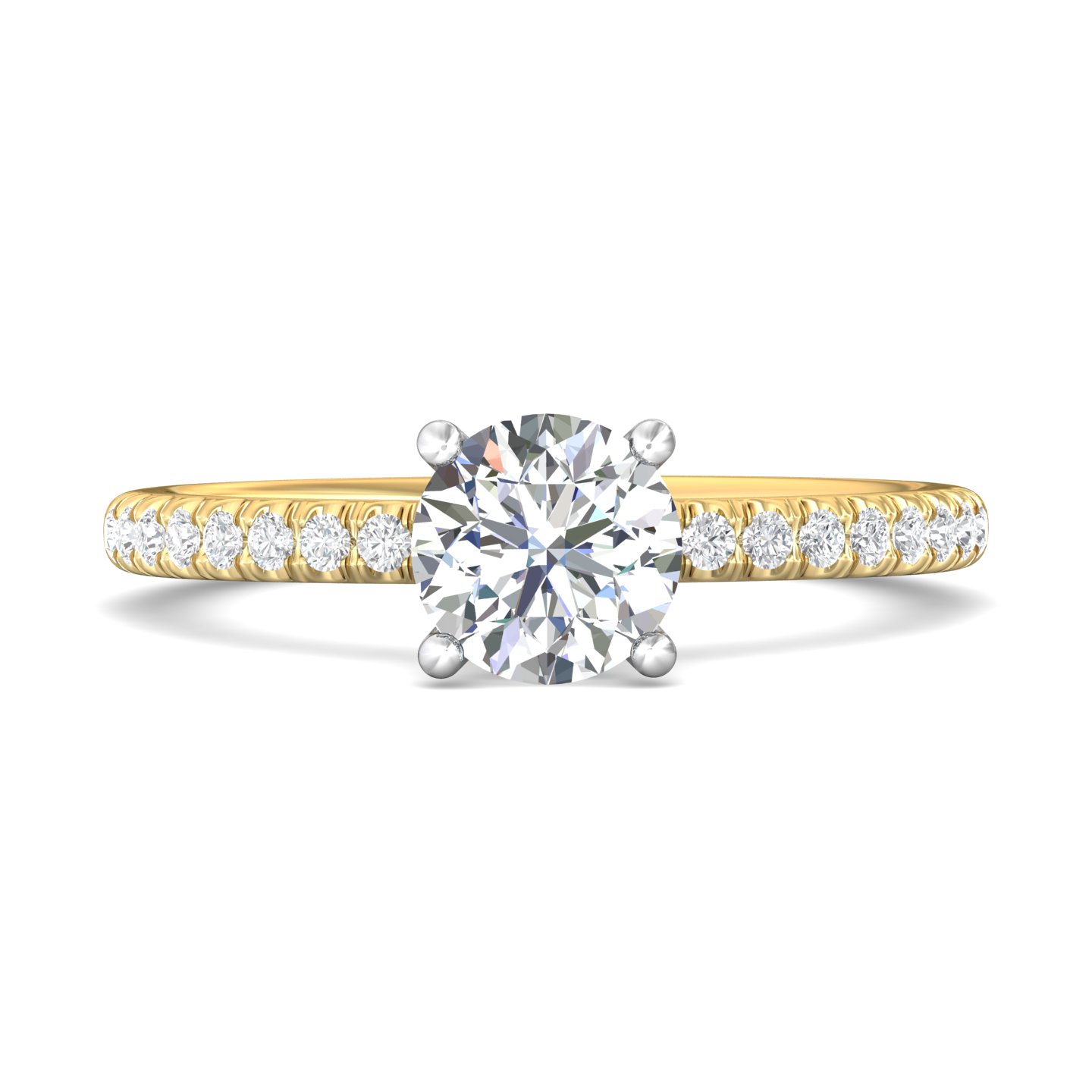 18K White and Yellow Gold Round Diamond Engagement Ring