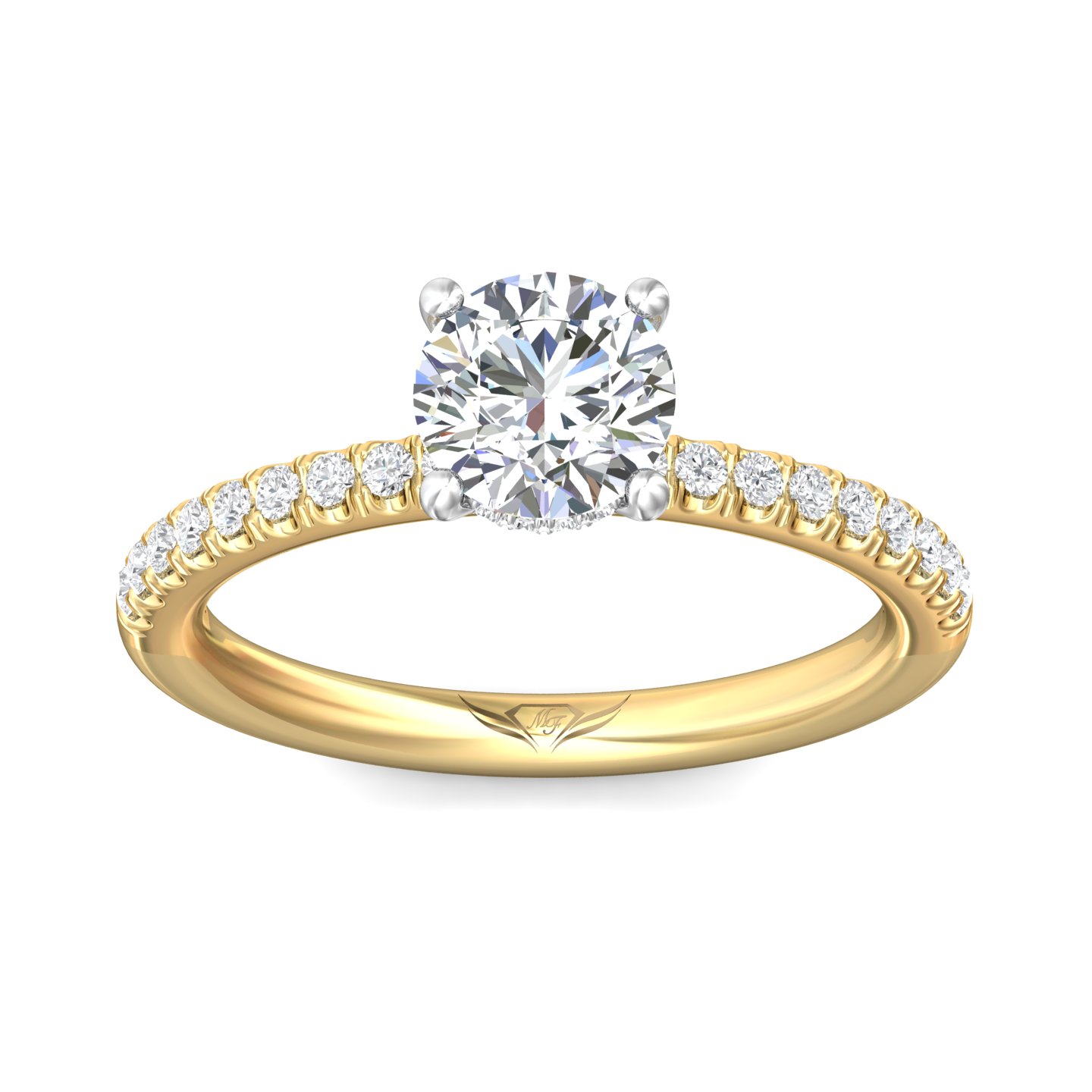 18K White and Yellow Gold Round Diamond Engagement Ring