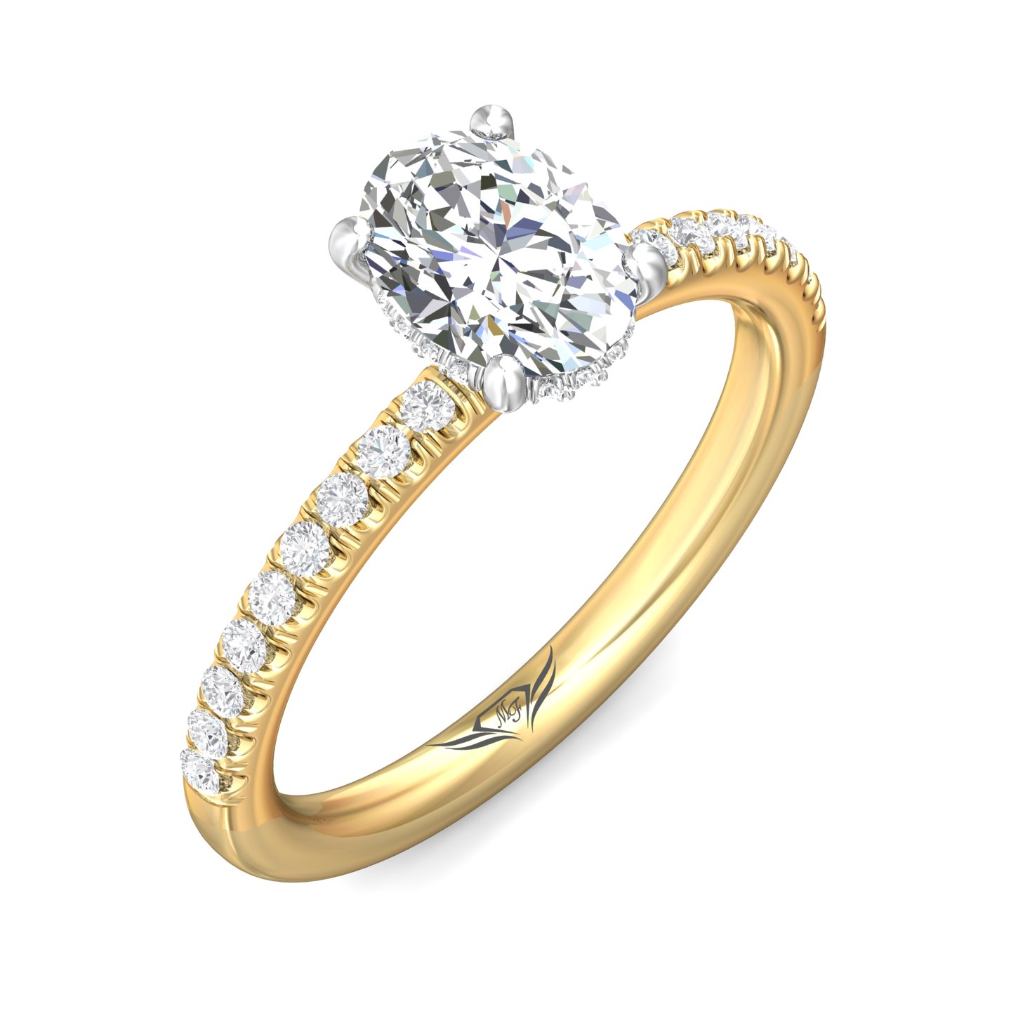 18K White and Yellow Gold Oval Diamond Engagement Ring