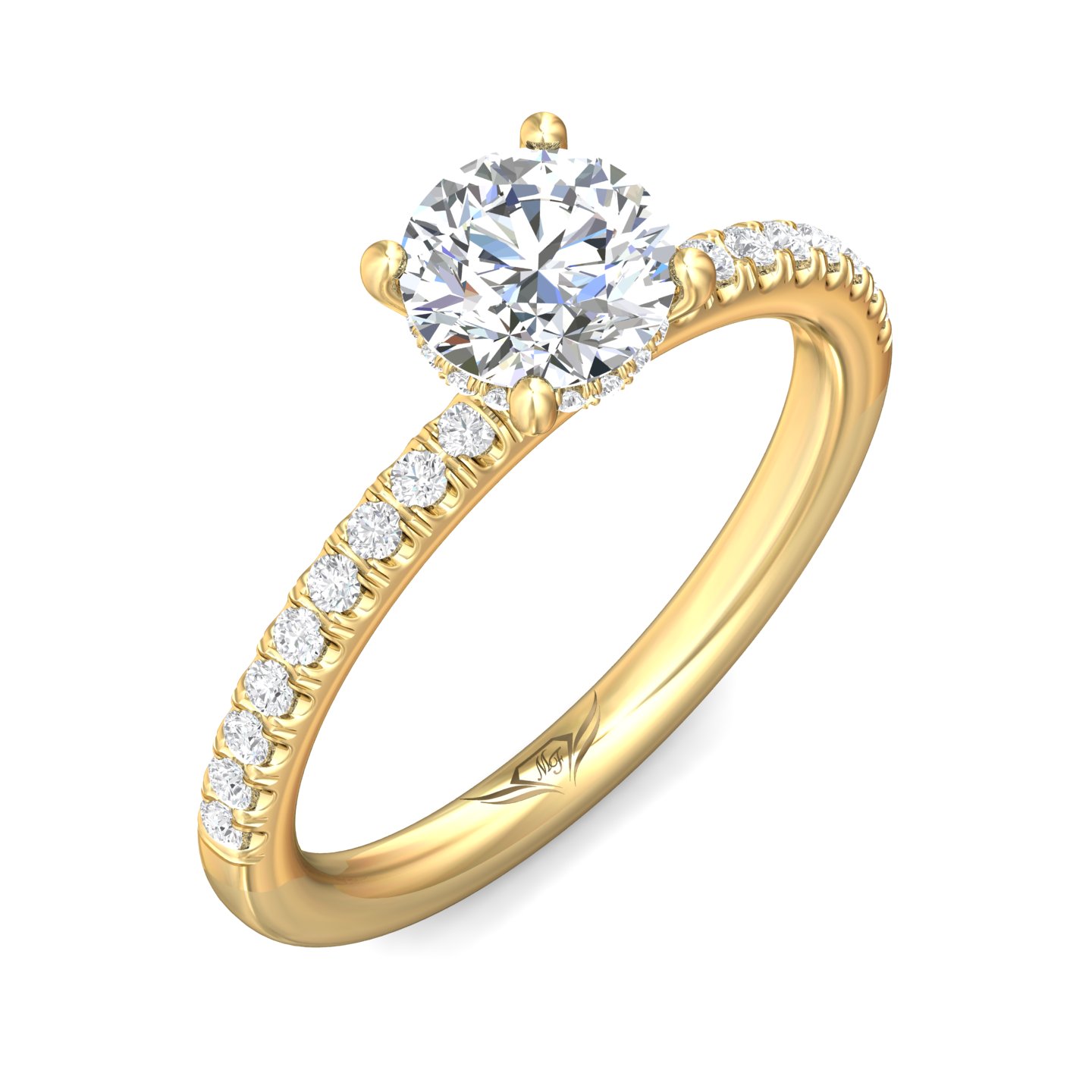 14K Yellow Gold Round Diamond Engagement Ring