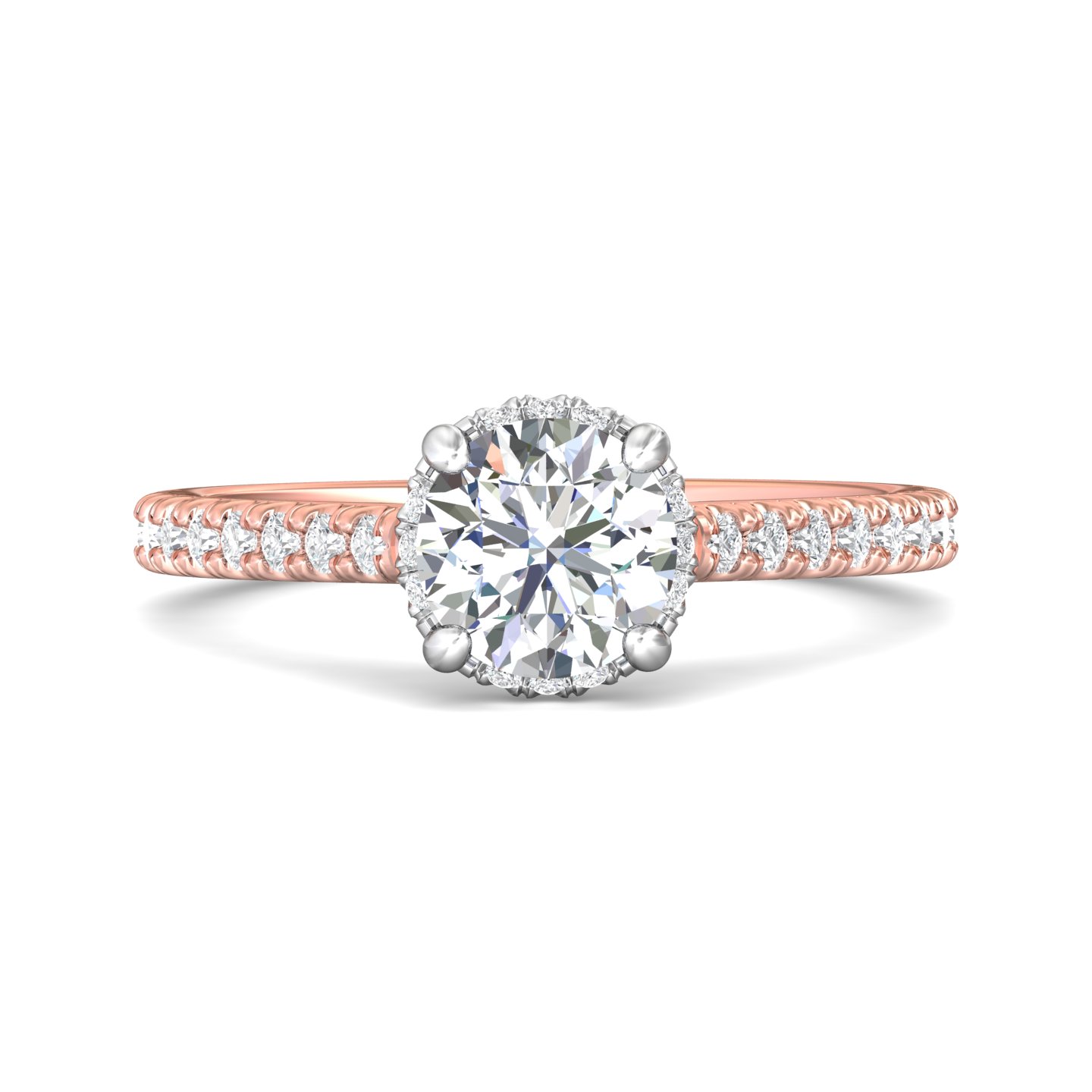 14K Rose and White Gold Round Diamond Engagement Ring