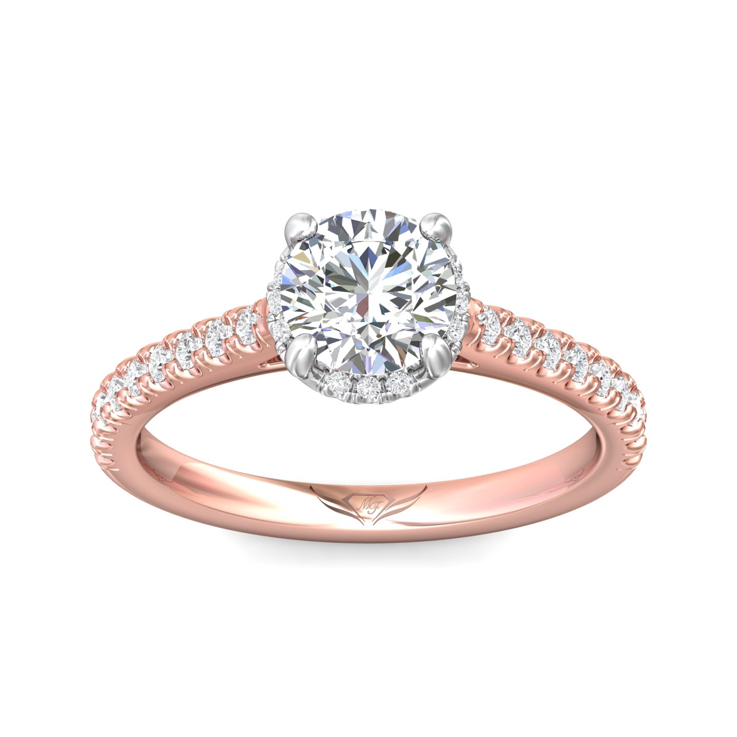 14K Rose and White Gold Round Diamond Engagement Ring