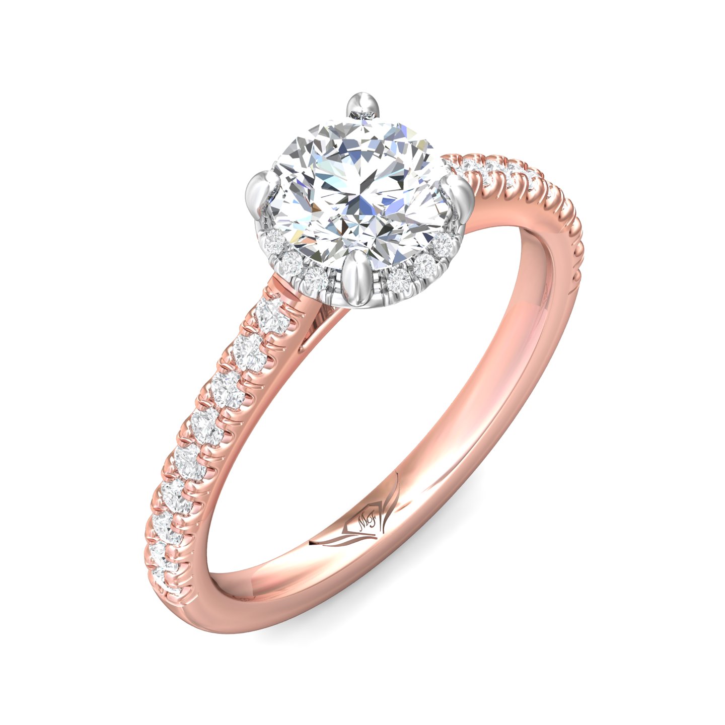14K Rose and White Gold Round Diamond Engagement Ring