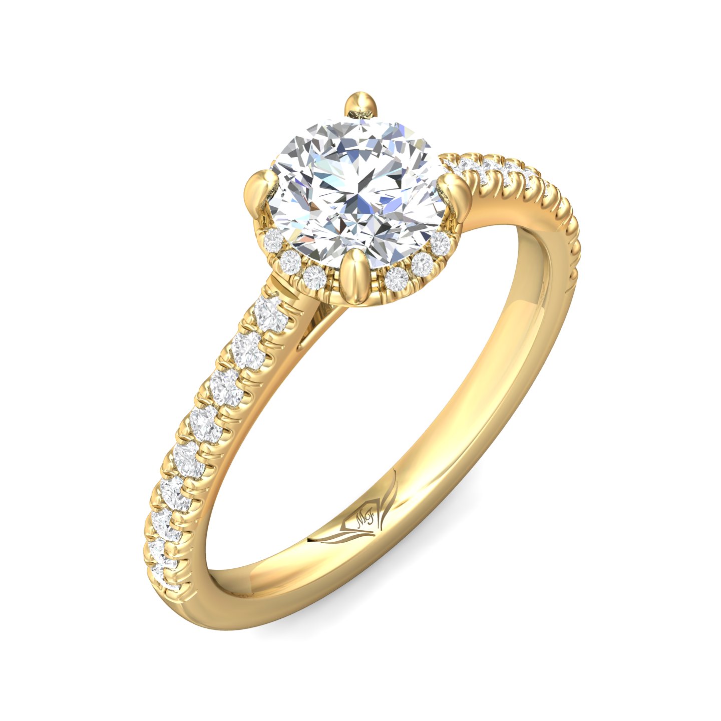 18K Yellow Gold Round Diamond Engagement Ring