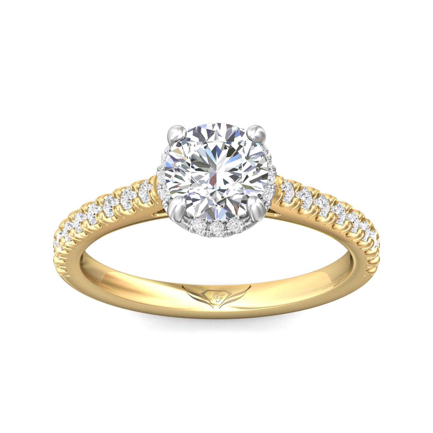 14K Yellow and White Gold Round Diamond Engagement Ring