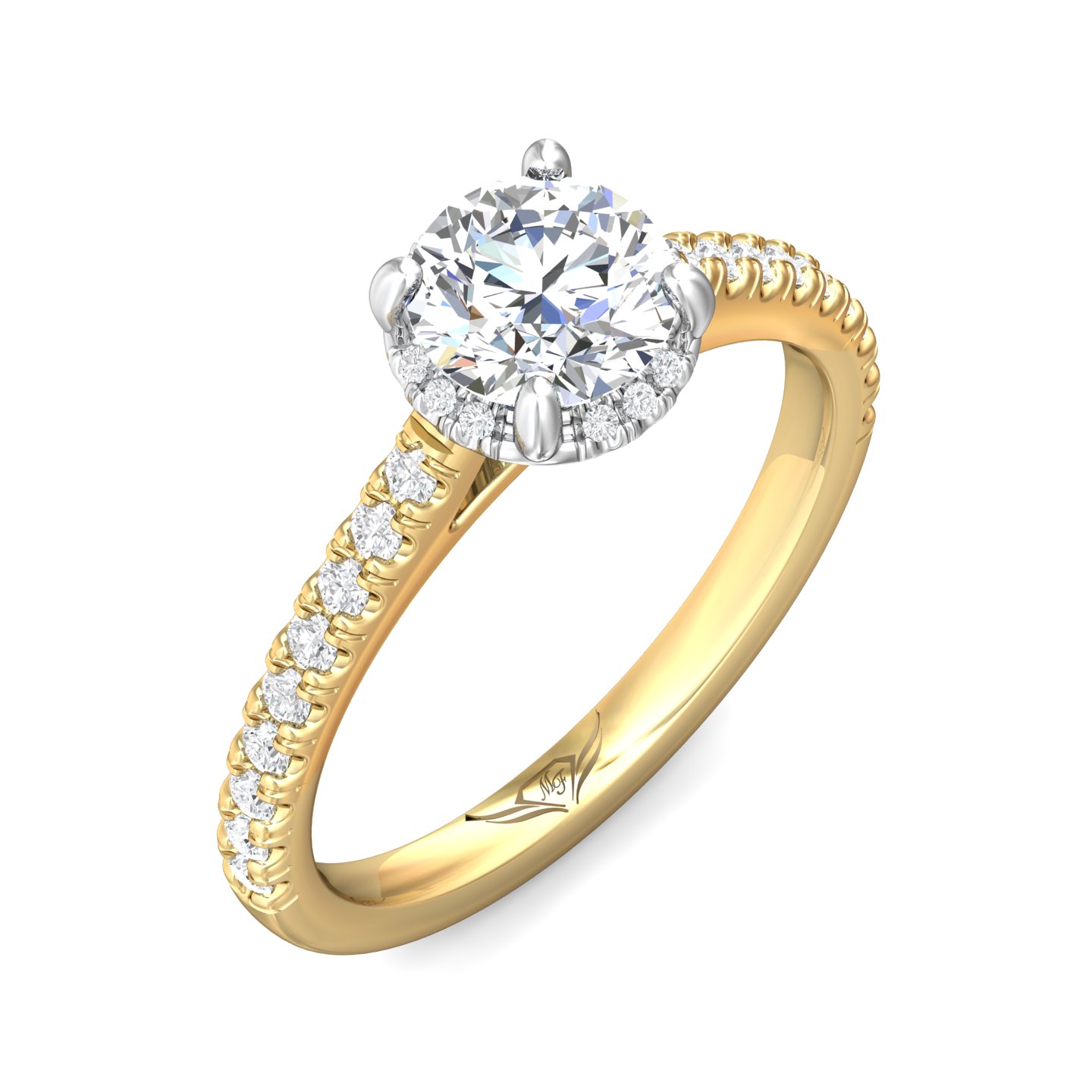 14K Yellow and White Gold Round Diamond Engagement Ring