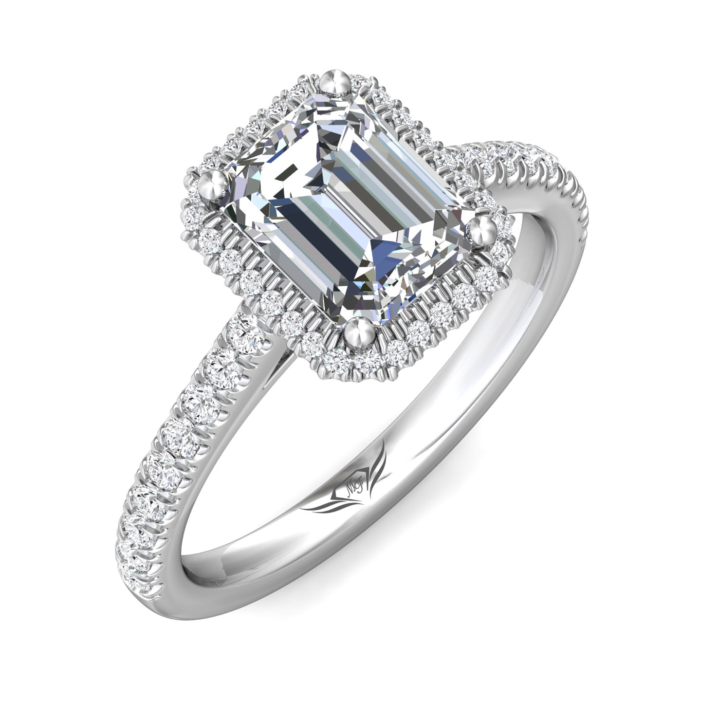 14K White Gold Emerald Cut Diamond Engagement Ring