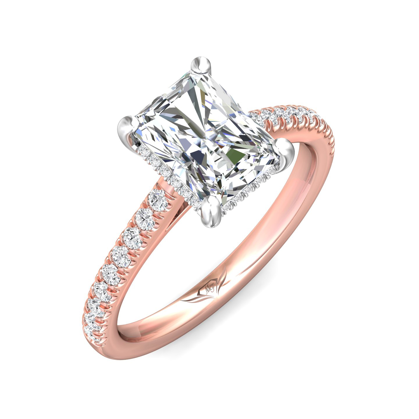 18K White and Rose Gold Radiant Diamond Engagement Ring