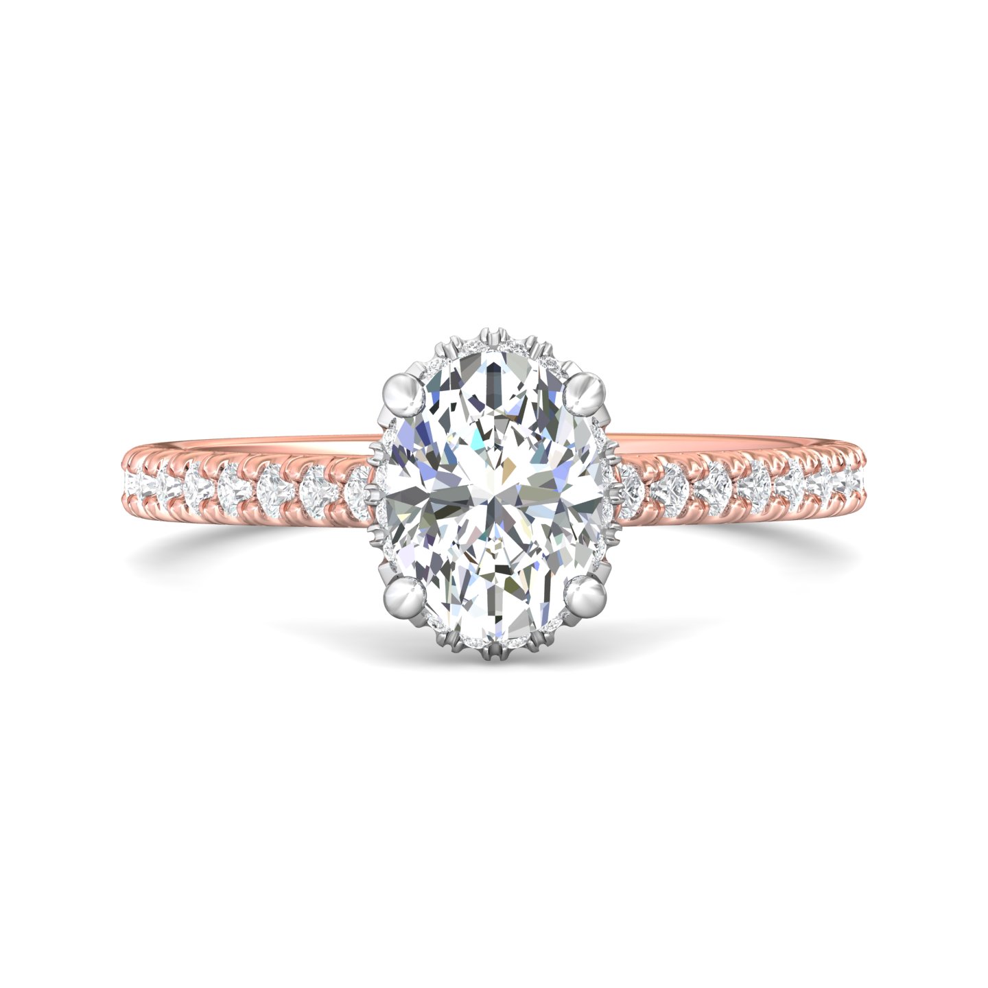 14K Rose and White Gold Oval Diamond Engagement Ring