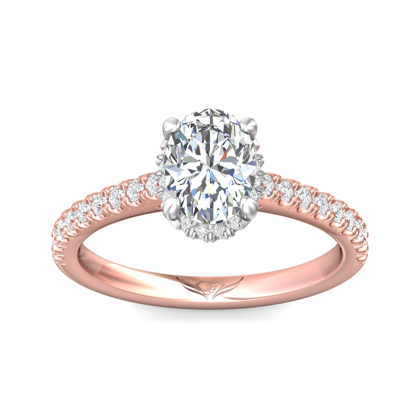 14K Rose and White Gold Oval Diamond Engagement Ring