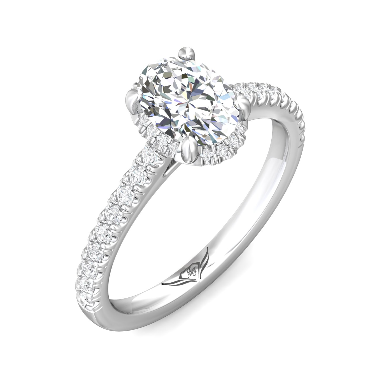 18K White Gold Oval Diamond Engagement Ring