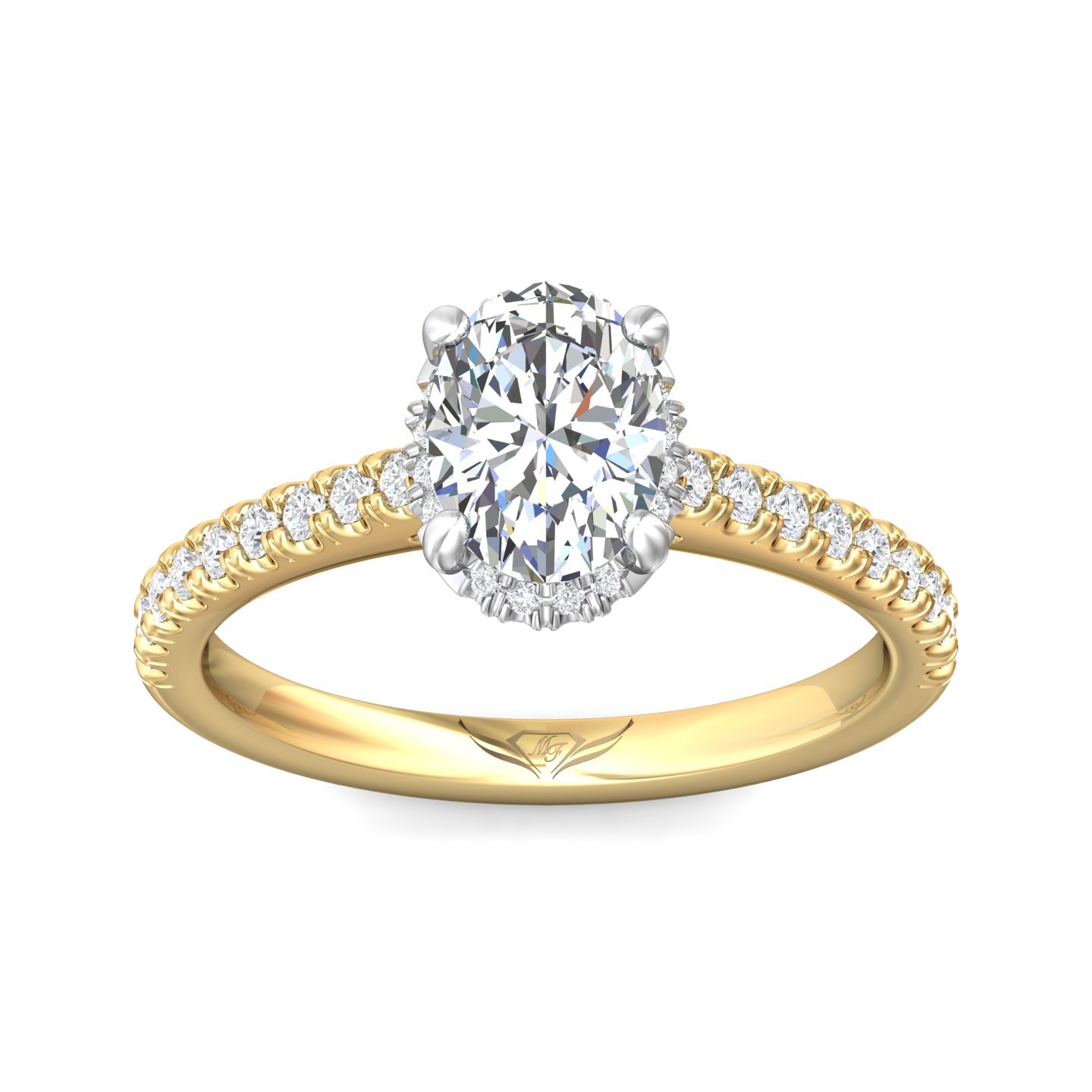 14K Yellow and White Gold Oval Diamond Engagement Ring