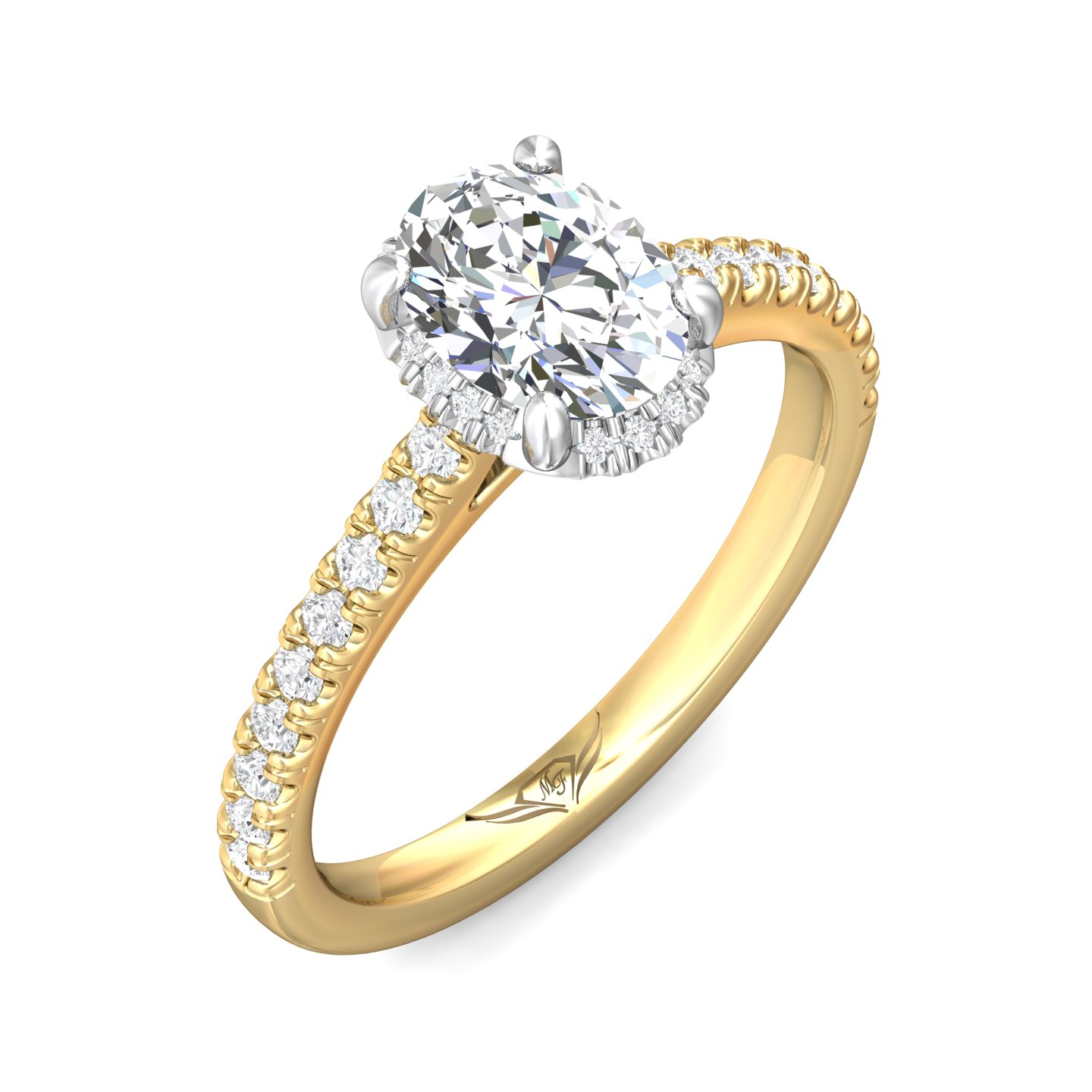 14K Yellow and White Gold Oval Diamond Engagement Ring