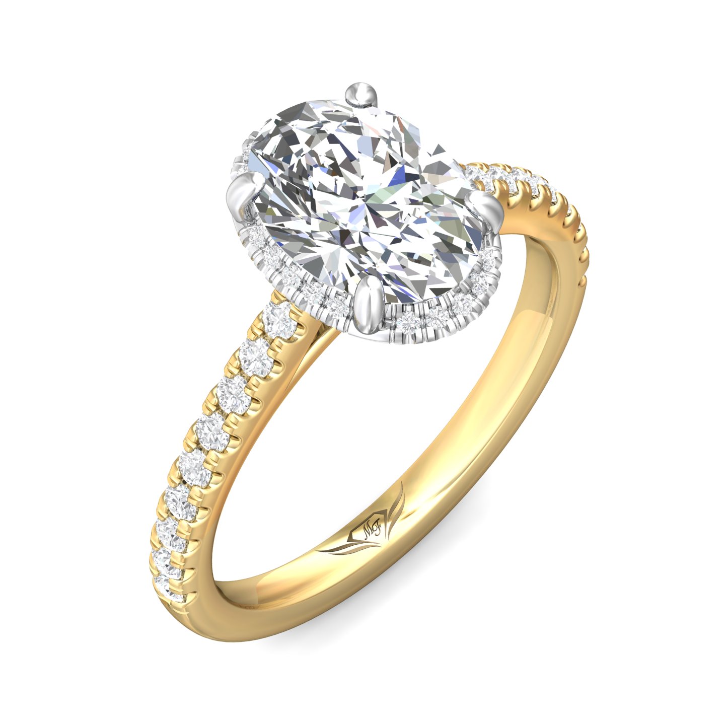 18K Yellow Gold and Platinum Oval Diamond Engagement Ring