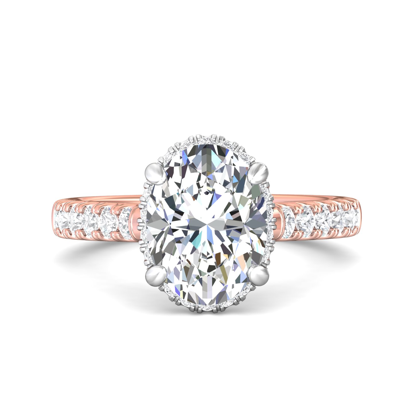 18K White and Rose Gold Oval Diamond Engagement Ring