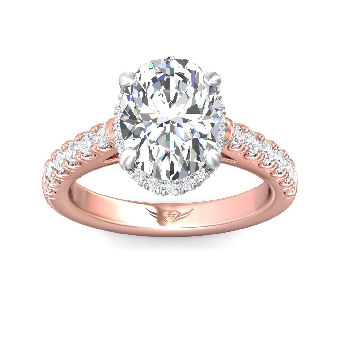 18K White and Rose Gold Oval Diamond Engagement Ring