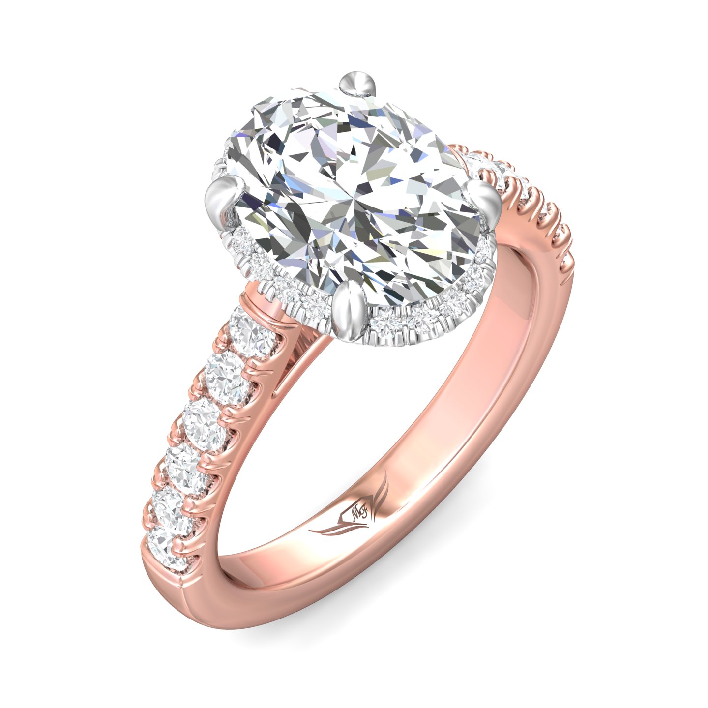 18K White and Rose Gold Oval Diamond Engagement Ring