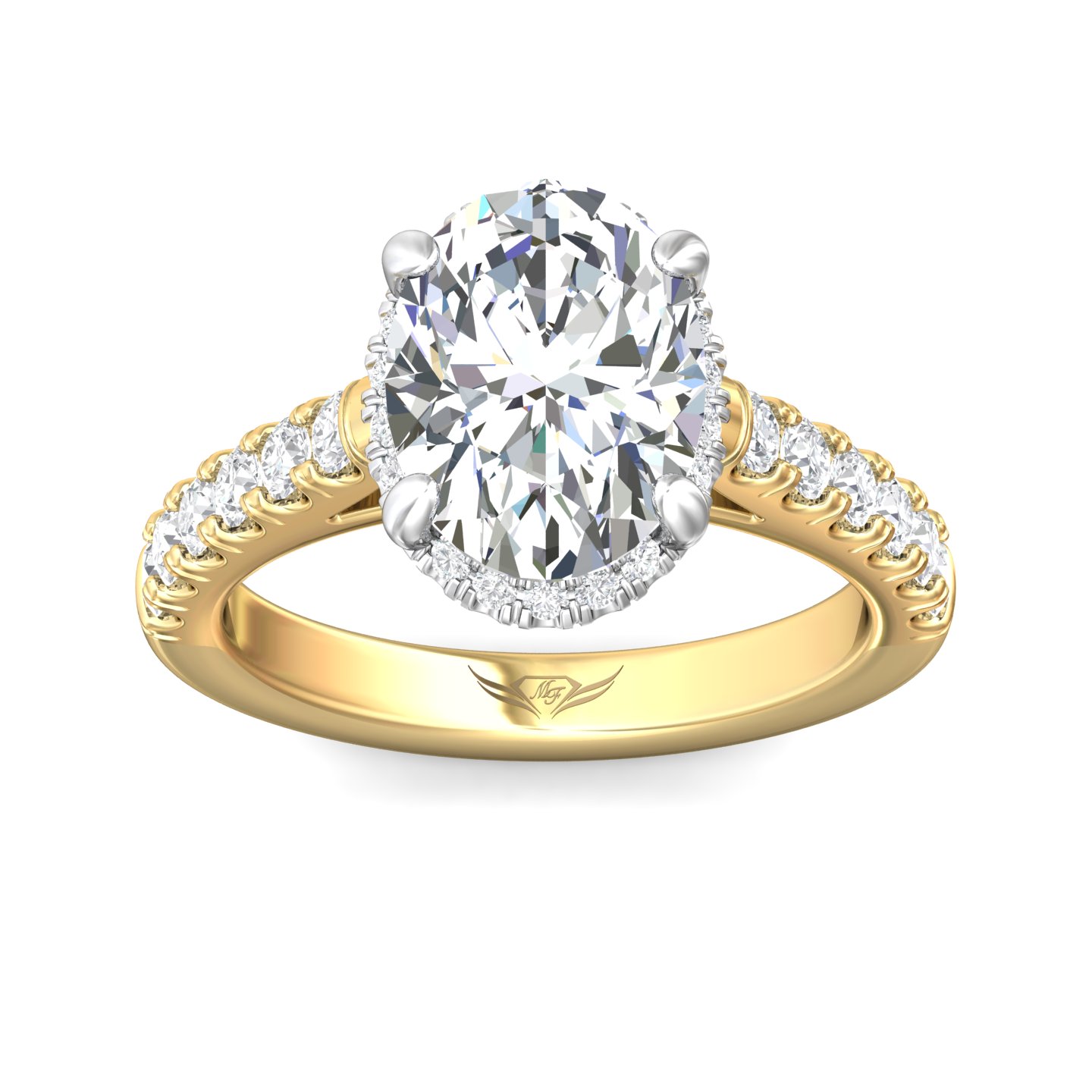 14K Yellow and White Gold Oval Diamond Engagement Ring