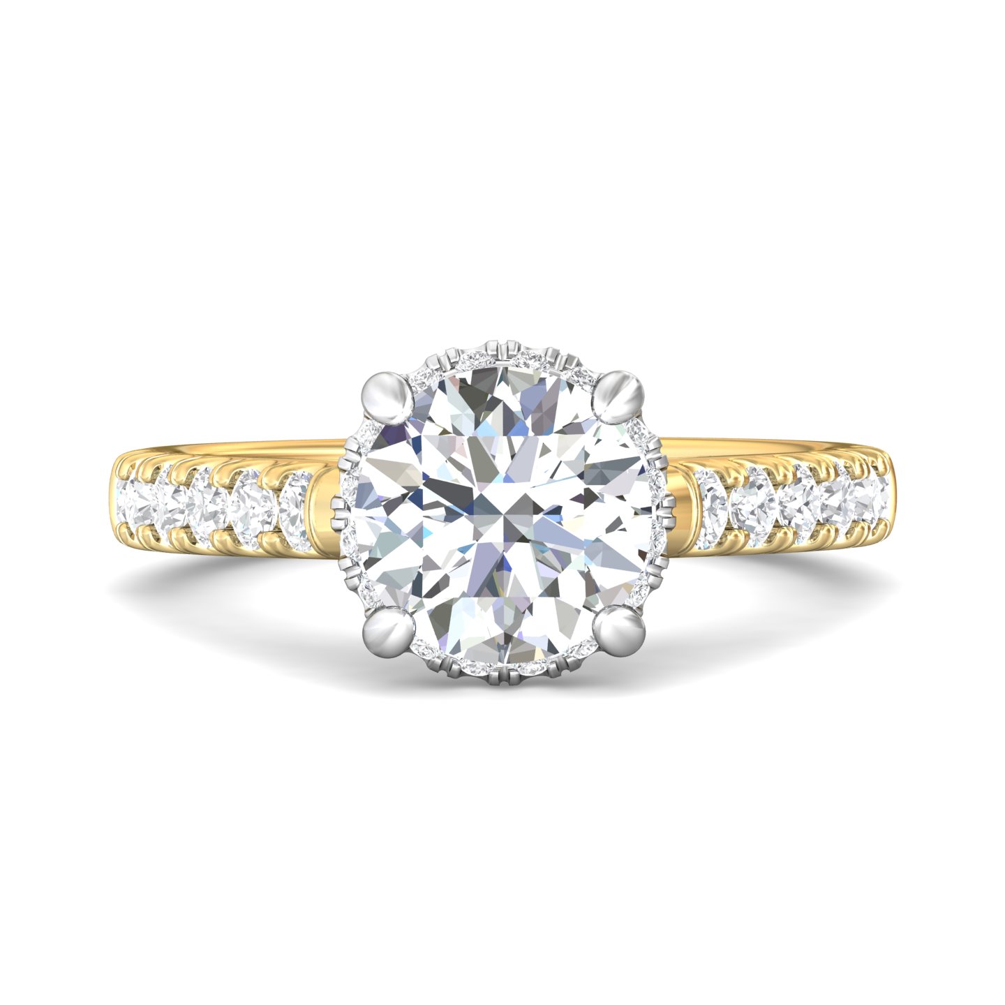 18K Yellow Gold and Platinum Round Diamond Engagement Ring