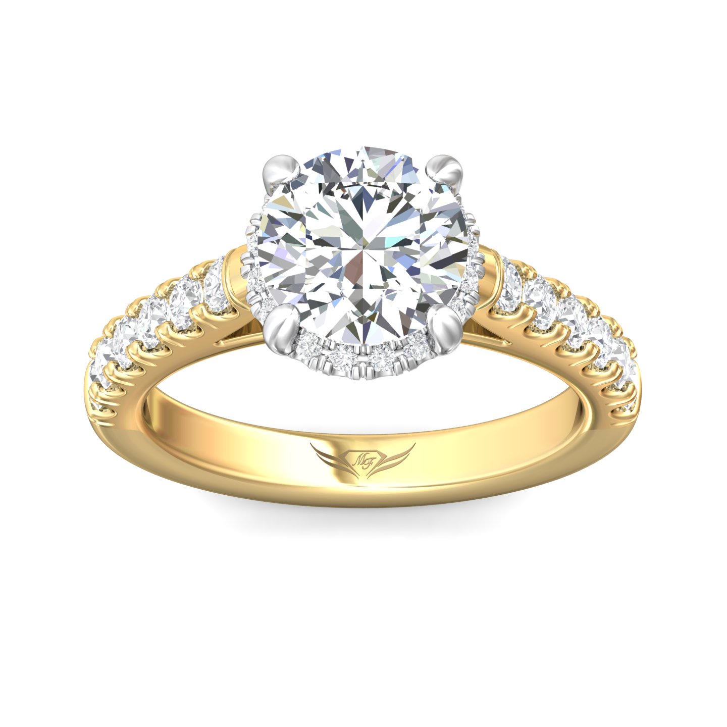 18K Yellow Gold and Platinum Round Diamond Engagement Ring