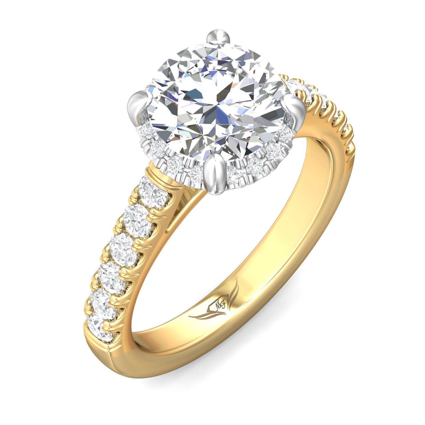 14K Yellow and White Gold Round Diamond Engagement Ring