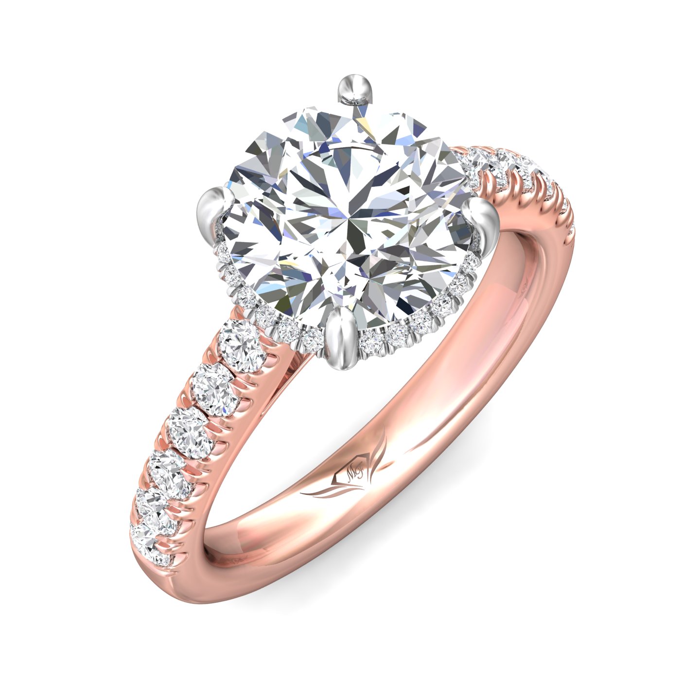 14K Rose and White Gold Round Diamond Engagement Ring