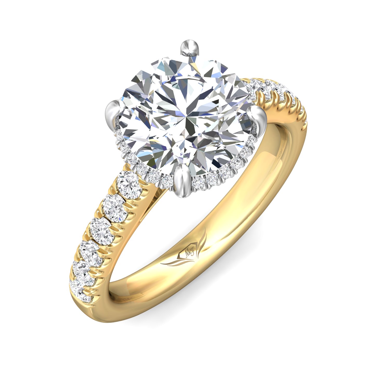 14K Yellow and White Gold Round Diamond Engagement Ring