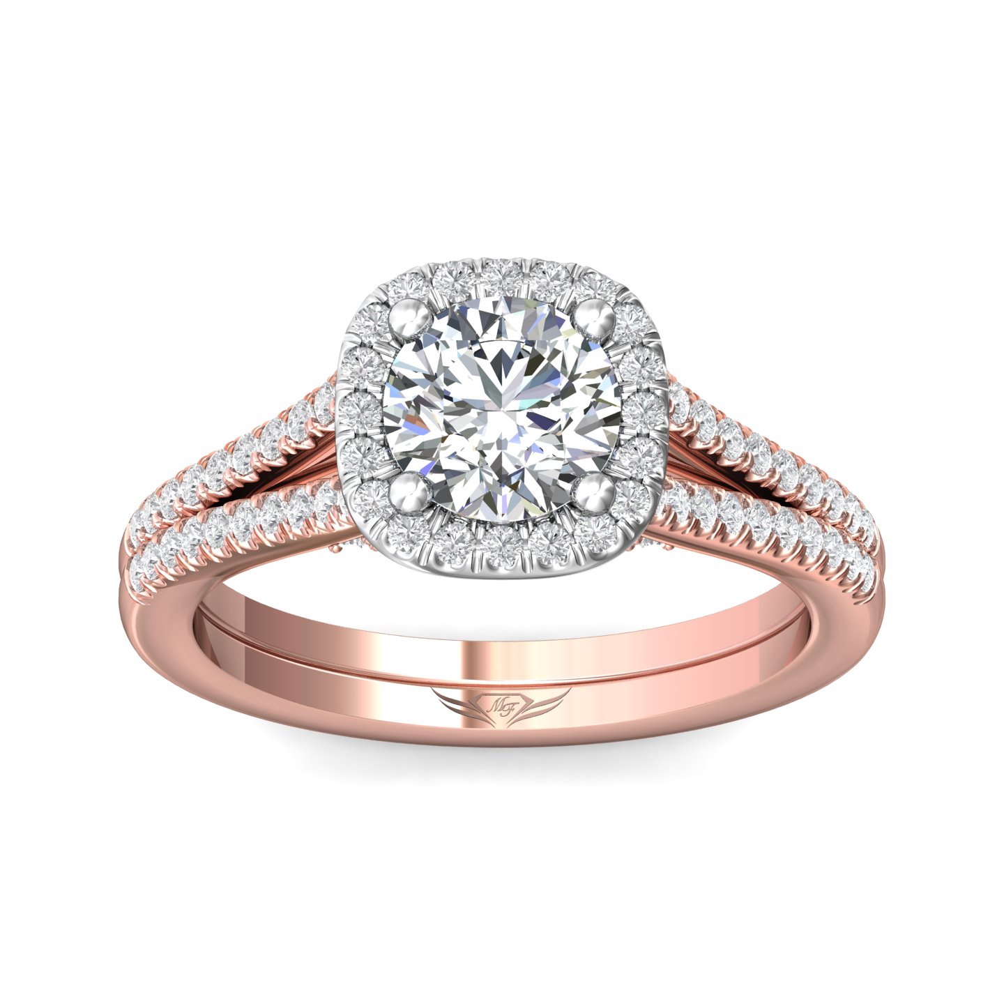 14K Rose and White Gold Cushion Diamond Engagement Ring
