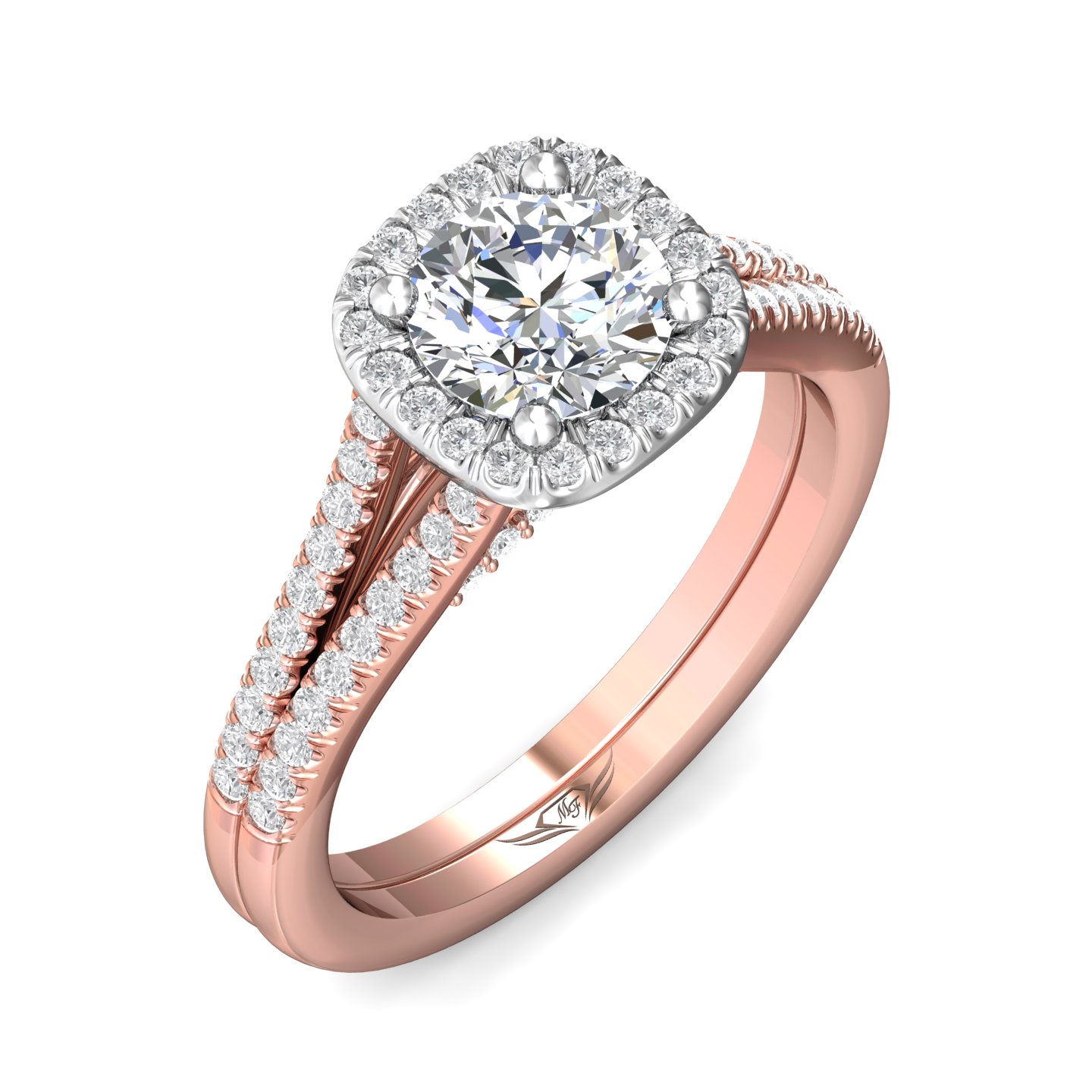 14K Rose and White Gold Cushion Diamond Engagement Ring