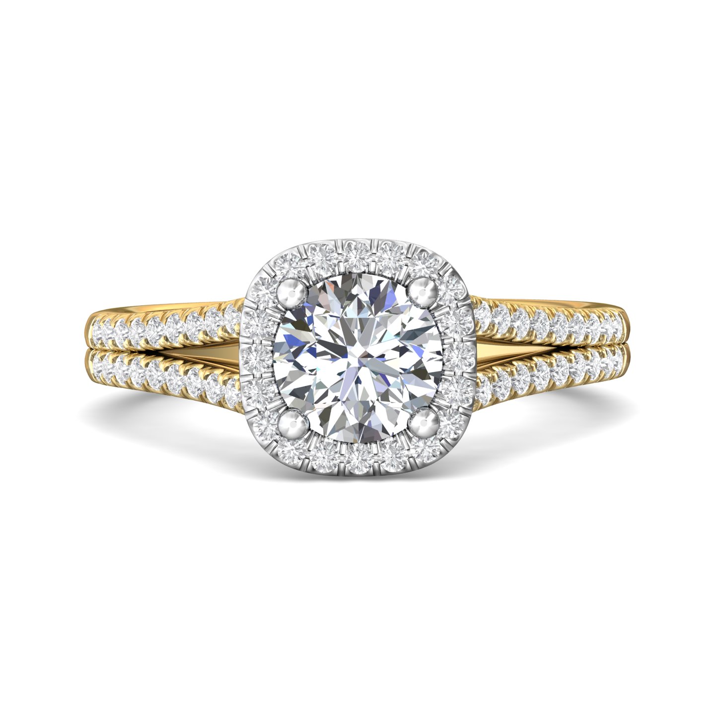 18K White and Yellow Gold Cushion Diamond Engagement Ring