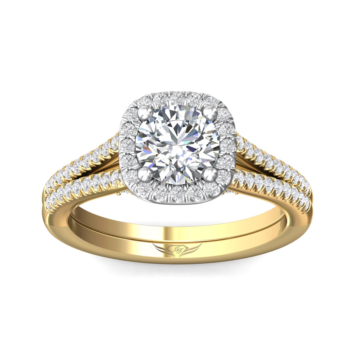 14K Yellow and White Gold Cushion Diamond Engagement Ring
