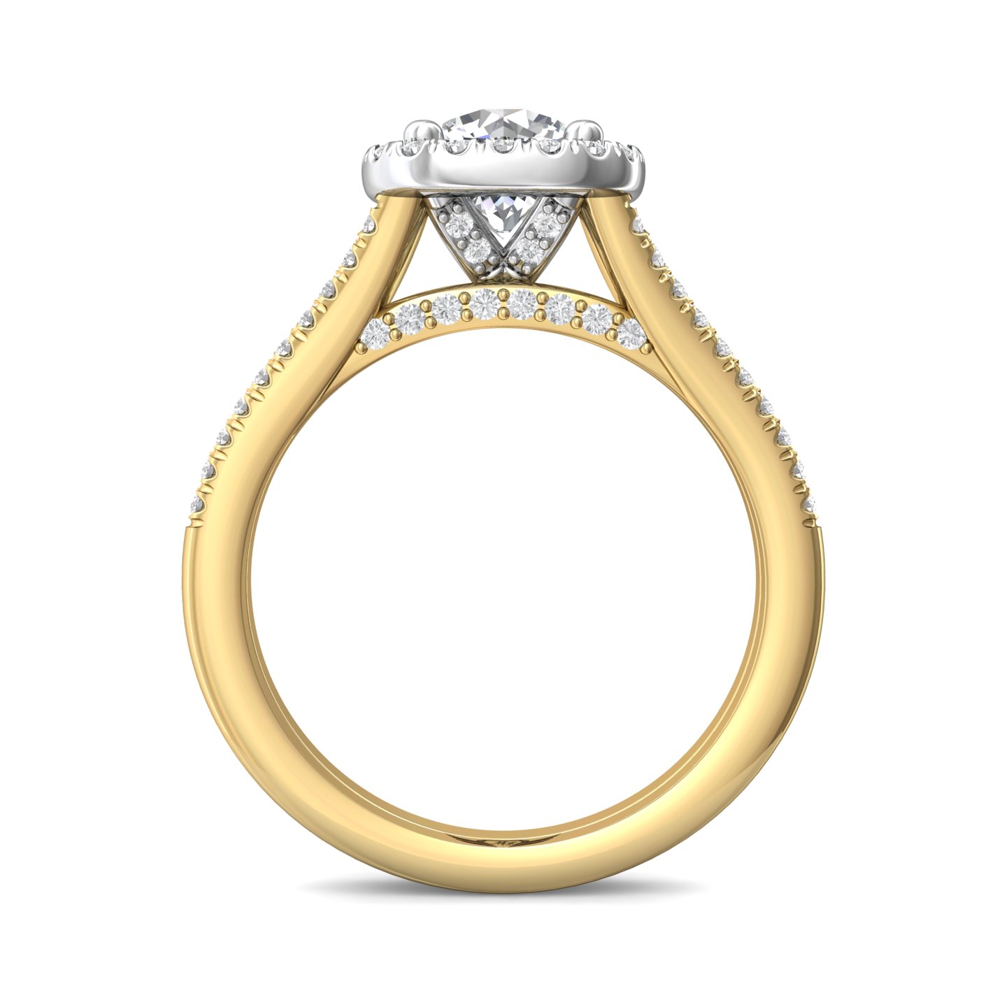 14K Yellow and White Gold Cushion Diamond Engagement Ring