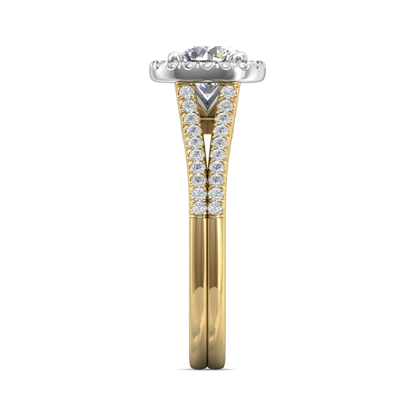 14K Yellow and White Gold Cushion Diamond Engagement Ring