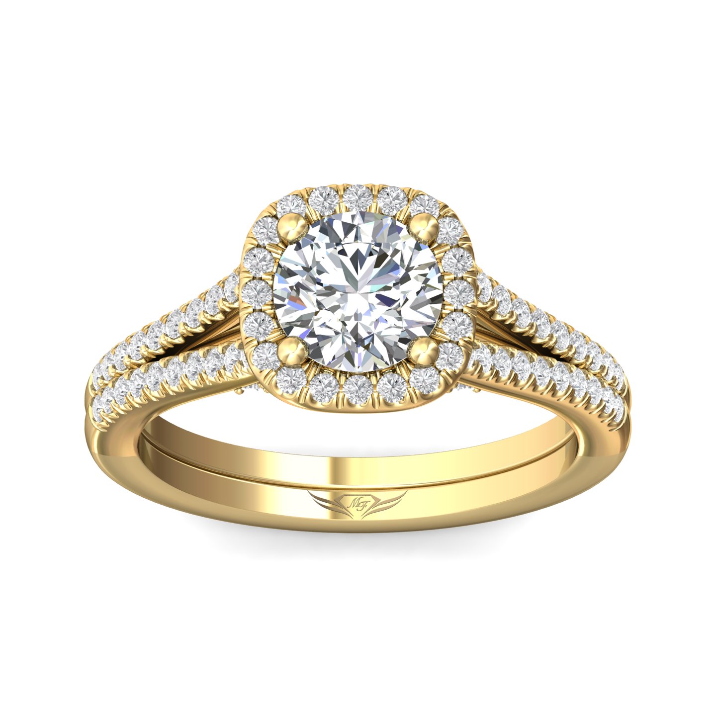 14K Yellow Gold Cushion Diamond Engagement Ring