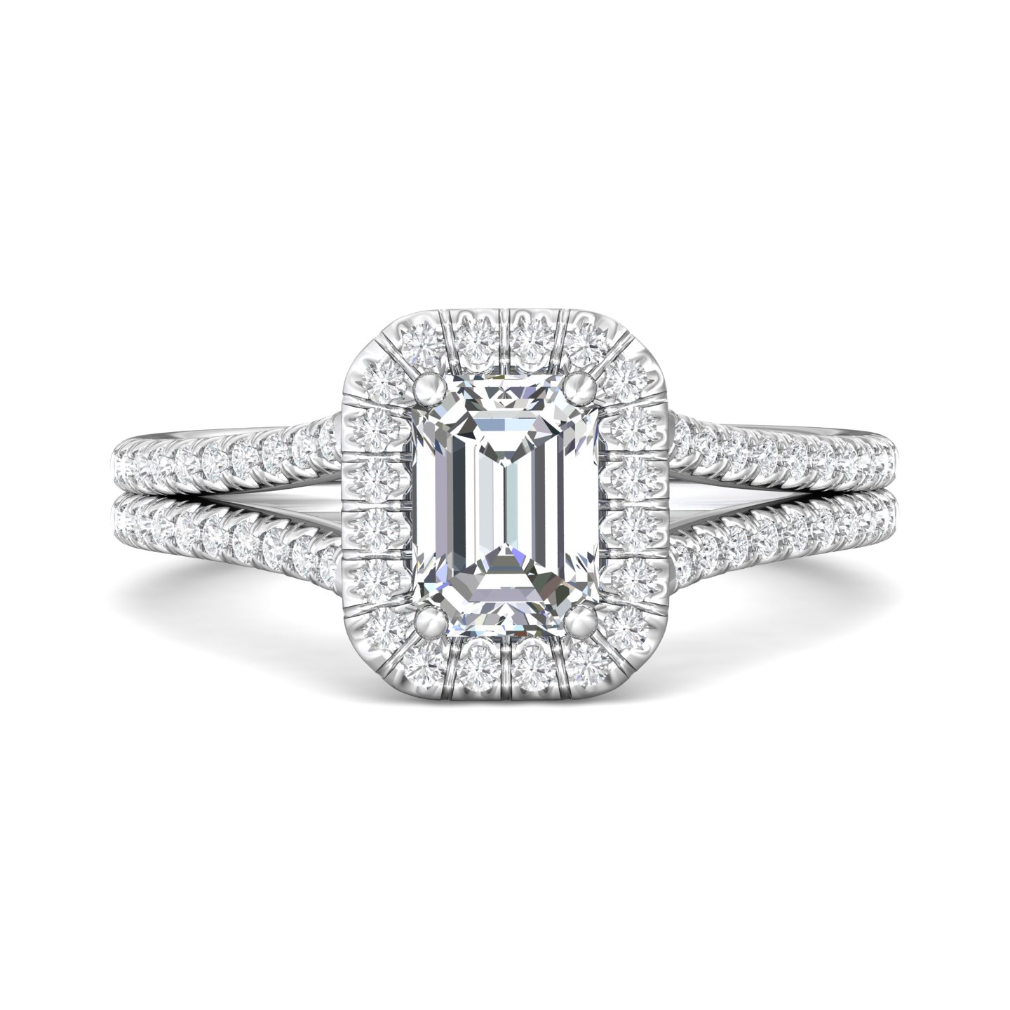18K White Gold Emerald Cut Diamond Engagement Ring
