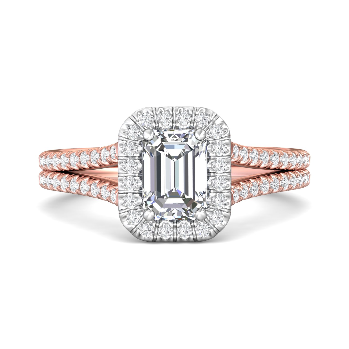 18K White and Rose Gold Emerald Cut Diamond Engagement Ring