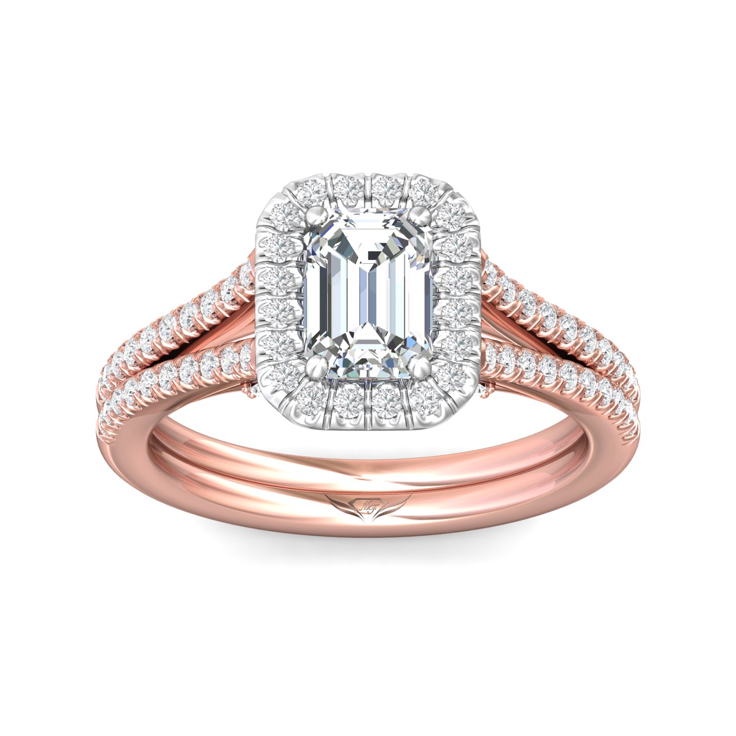 18K White and Rose Gold Emerald Cut Diamond Engagement Ring
