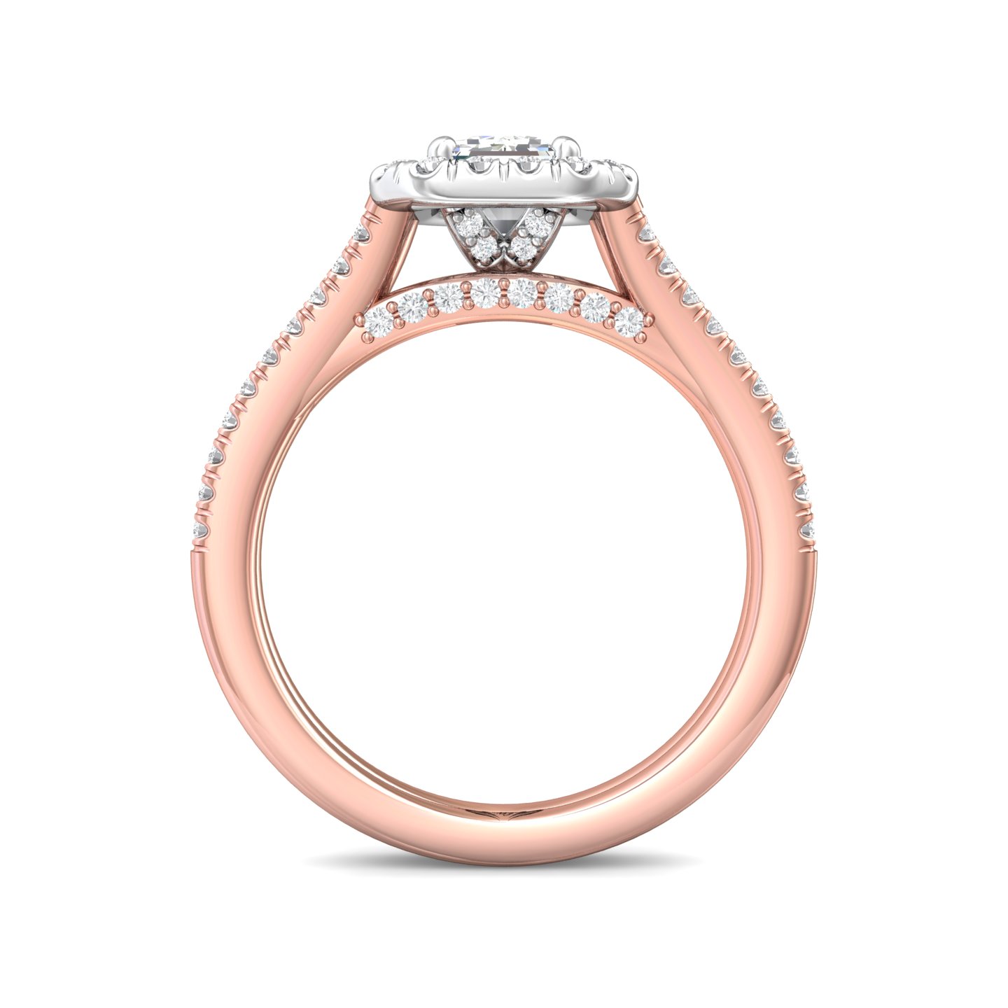 18K White and Rose Gold Emerald Cut Diamond Engagement Ring