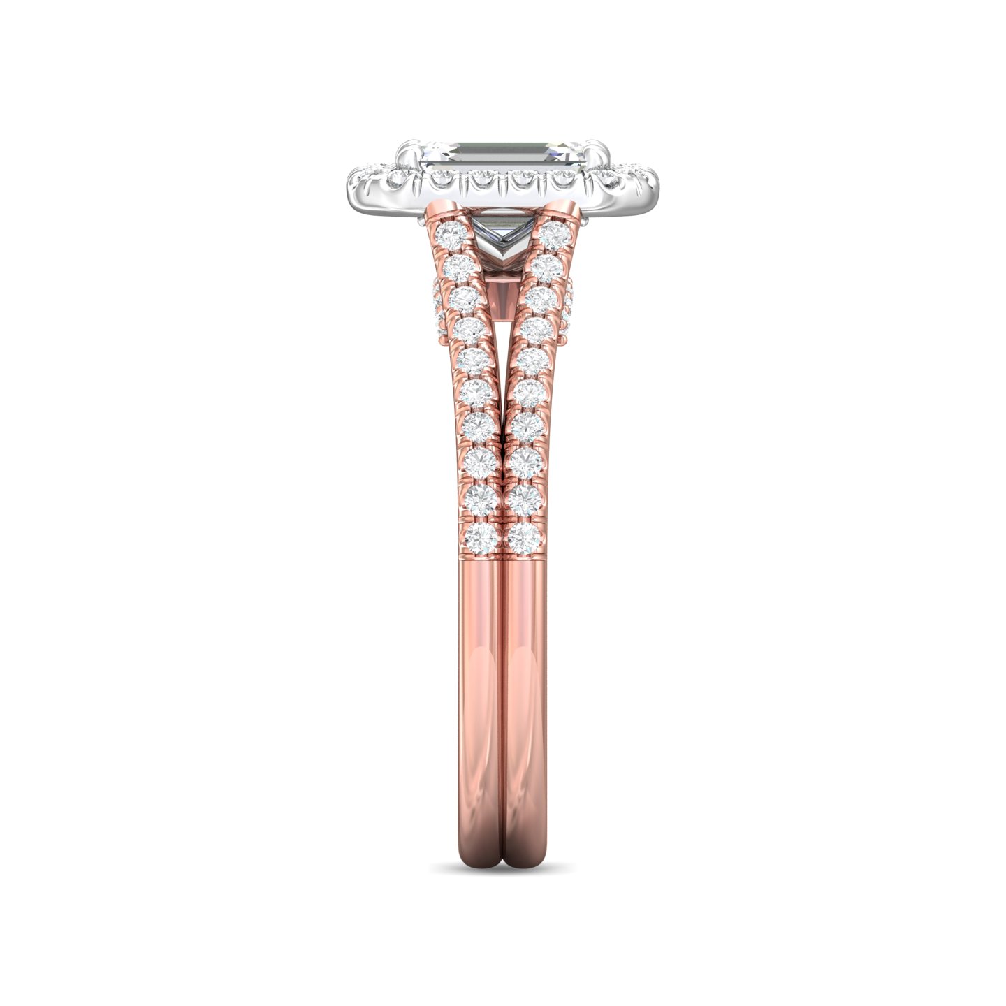 18K White and Rose Gold Emerald Cut Diamond Engagement Ring