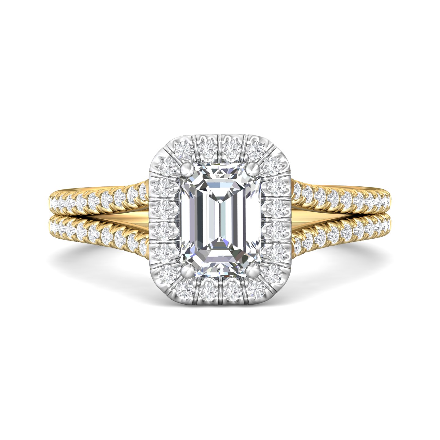18K White and Yellow Gold Emerald Cut Diamond Engagement Ring
