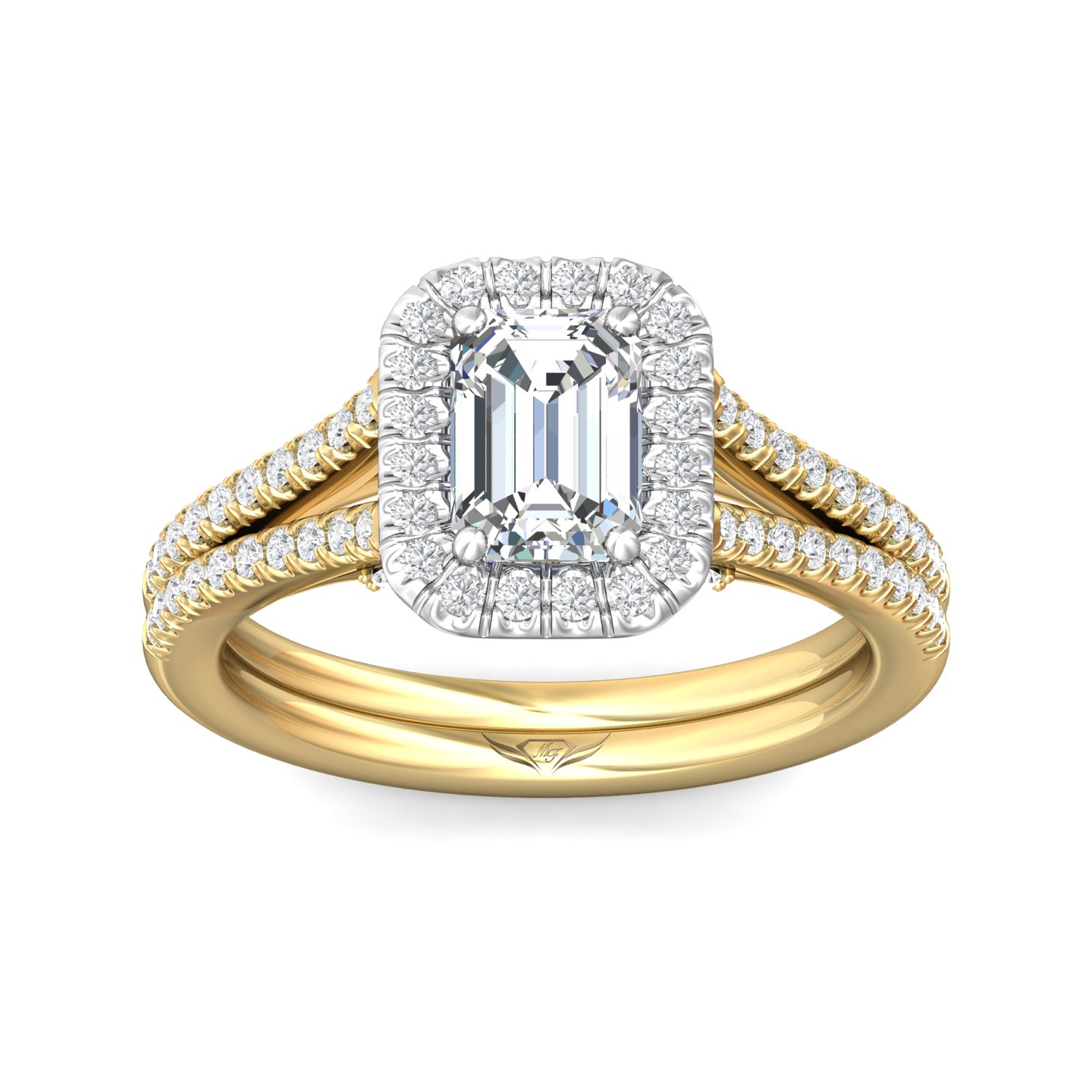 14K Yellow and White Gold Emerald Cut Diamond Engagement Ring