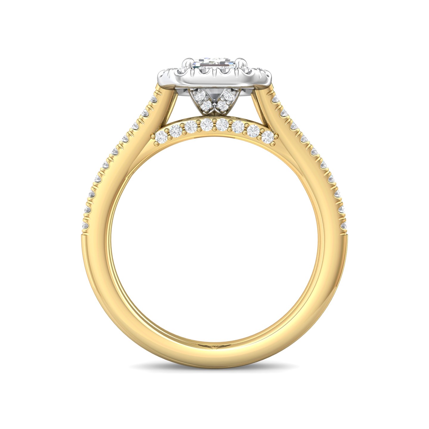 14K Yellow and White Gold Emerald Cut Diamond Engagement Ring